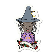 elf mage character with natural twenty dice roll sticker