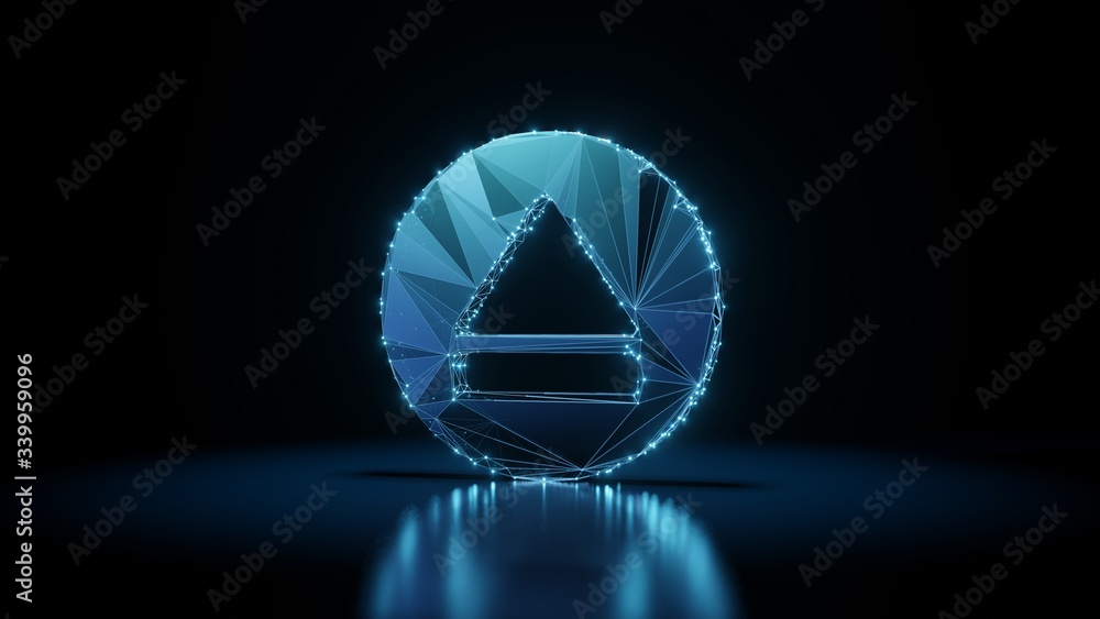 Aufkleber 3d rendering wireframe neon glowing symbol of eject on black background with reflection
