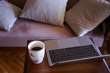 morning coffee and laptop