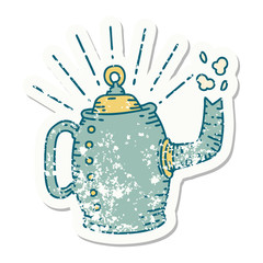 grunge sticker of tattoo style old coffee pot steaming