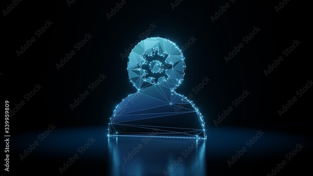 Aufkleber 3d rendering wireframe neon glowing symbol of employee on black background with reflection