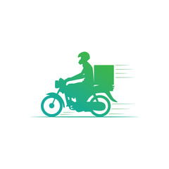 Motorbike & Delivery Man Logo.Food delivery Icon & Symbol design template.