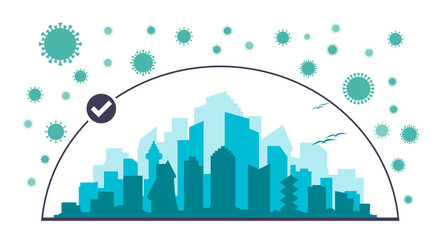 City, Area, Regional, Partial or total Lockdown During Coronavirus COVID-19 Pandemic. Effort to Stop Slow Down Spread of Novel Corona Virus by Self Quarantine & Obeying Protective Measure Illustration