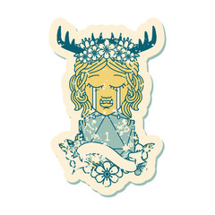 crying orc barbarian character face with natural one D20 roll illustration