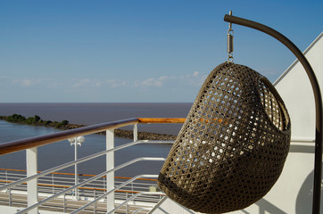 Endless ocean views from cruiseship or cruise ship liner during dream vacation in summer with blue...