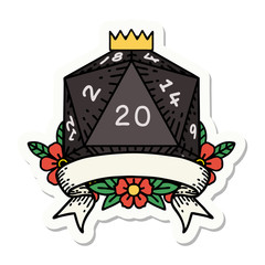 natural 20 critical hit D20 dice roll sticker