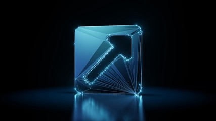 3d rendering wireframe neon glowing symbol of external link square  on black background with reflection