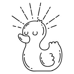 traditional black line work tattoo style rubber duck