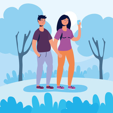 couple using smartphone activity characters