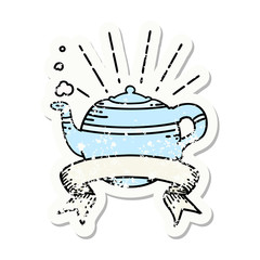 grunge sticker of tattoo style steaming teapot