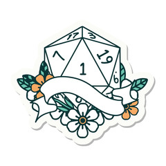 natural one d20 dice roll sticker