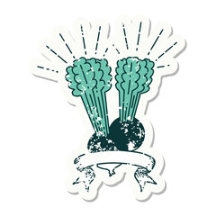 grunge sticker of tattoo style beets with leaves