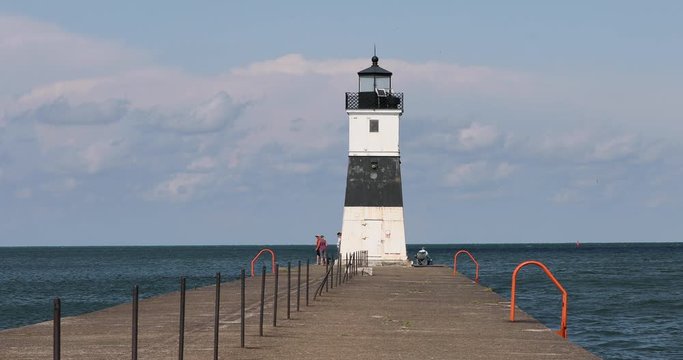 Aerie Harbor Pierhead lighthouse Pennsylvania.  Isle North Pierhead Lighthouse on shore of Lake Erie Pennsylvania. Originally built early 1800's and upgraded over the next hundred years.