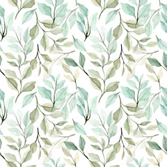watercolor seamless pattern green leaves