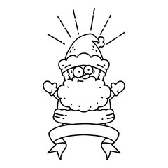 banner with black line work tattoo style santa claus christmas character