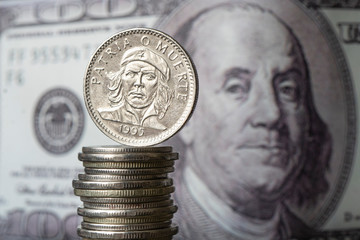 dollars and Cuban, peso. concept of currency exchange. Economic crisis, decline of world economy....