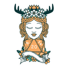 human druid with natural twenty dice roll illustration