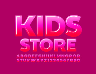 Vector glossy Emblem Kids Store with sweet Alphabet Letters set. Candy bright Font for Children
