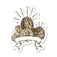 grunge sticker of tattoo style walnuts with shell