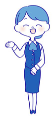 働く女性　ブルー