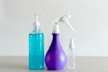 Alcohol gel is used for inhibition of bacteria and the virus Covid-19, Virus removal and protection of infections, Virus covid-19 concept, Copy space for text.