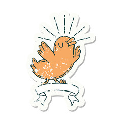 grunge sticker of tattoo style happy bird