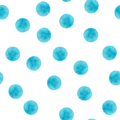 Hand painted watercolor seamless pattern with blue circle. Perfect for wrappers, wallpapers, textile, postcards, greetings.