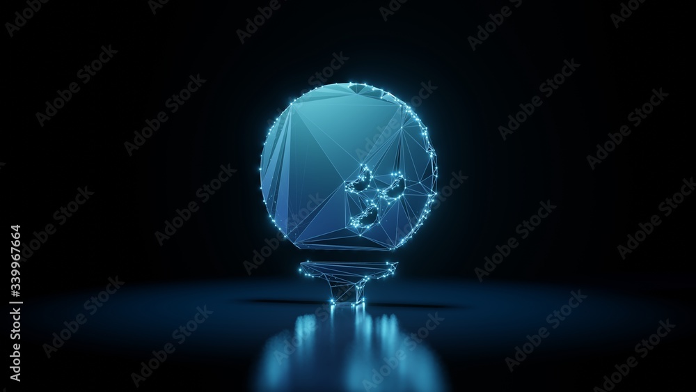 Poster 3d rendering wireframe neon glowing symbol of golf ball on black background with reflection