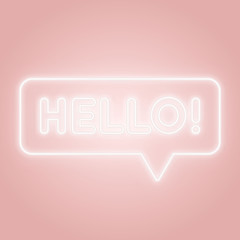 Hello neon sign. Glowing speech bubble with text HELLO. Neon signboard. Stock vector illustration.
