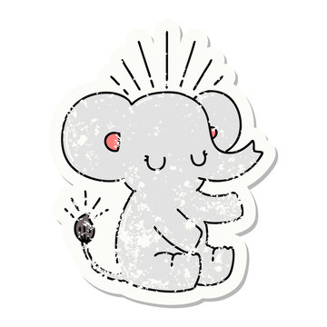 grunge sticker of tattoo style cute elephant