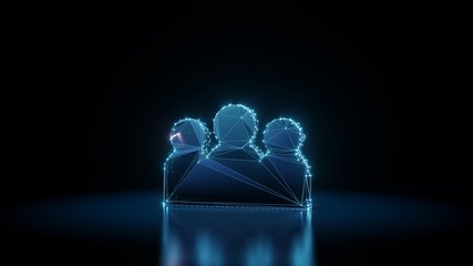 3d rendering wireframe neon glowing symbol of group on black background with reflection