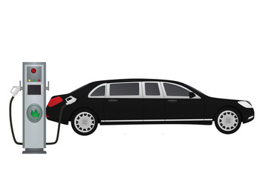 Electric limo charging. vector illustration