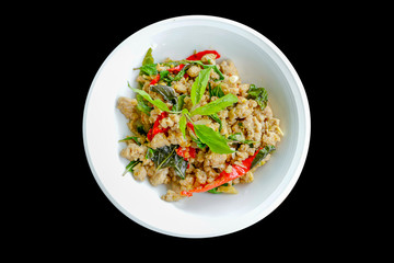 Basil Pork Chops die cut, top view on black isolated.