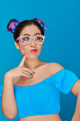 Pretty girl with candy glasses and hair up