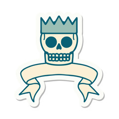 tattoo sticker with banner of a skull and crown