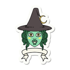 half orc witch character face with banner sticker