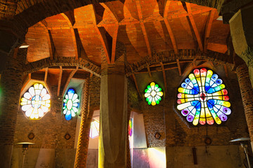 Church of Colonia Guell stained glass window, Santa Coloma de Cervello, Spain