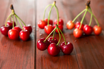 cherries on a wooden table