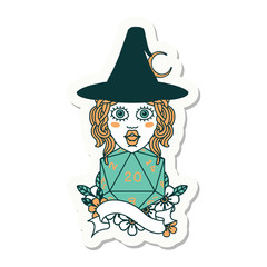 human mage with natural twenty dice roll sticker