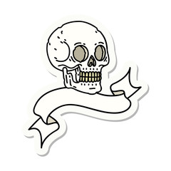 tattoo sticker with banner of a skull