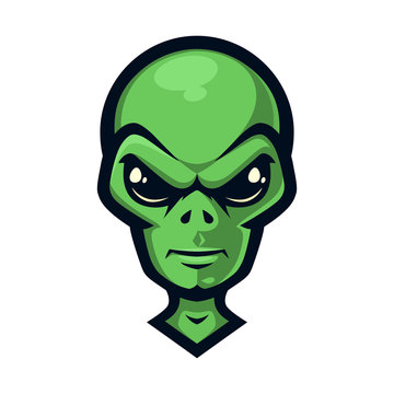 Professional logo aggressive alien, sport mascot, eSports label. Vector illustration, isolated on white background. UFO.