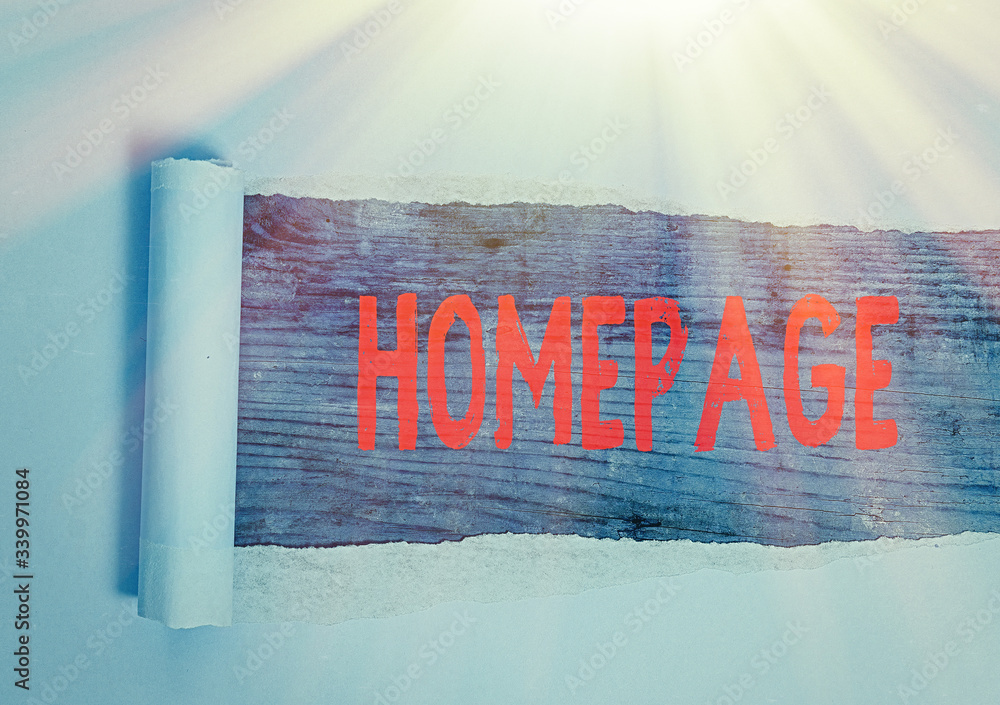 Poster conceptual hand writing showing homepage. concept meaning the introductory page of a website table o