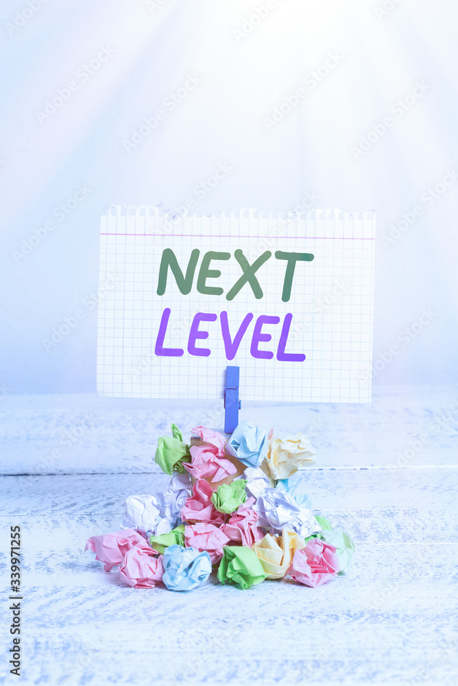 Poster text sign showing next level. business photo text having more than one floor and referring to after 