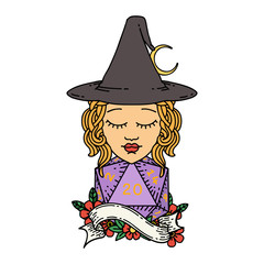 human mage with natural 20 D20 dice roll illustration