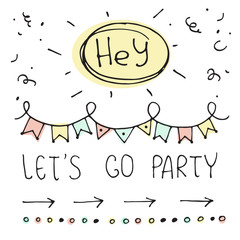 Hand drawn abstract greeting card. Funny party vector illustration