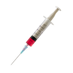 Fototapeta premium syringe with needle and red liquid isolated on white background