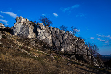 Top down view/ Aerial view over limestone rocks on the Mountain Kołoczek in Podlesice (Upland...