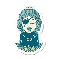 human rogue with natural twenty dice roll sticker