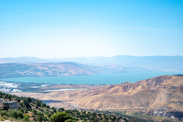 Fototapeta na wymiar Overlooking the Sea of Galilee from Jordan looking into Israel, West Bank, Syria and Lebanon