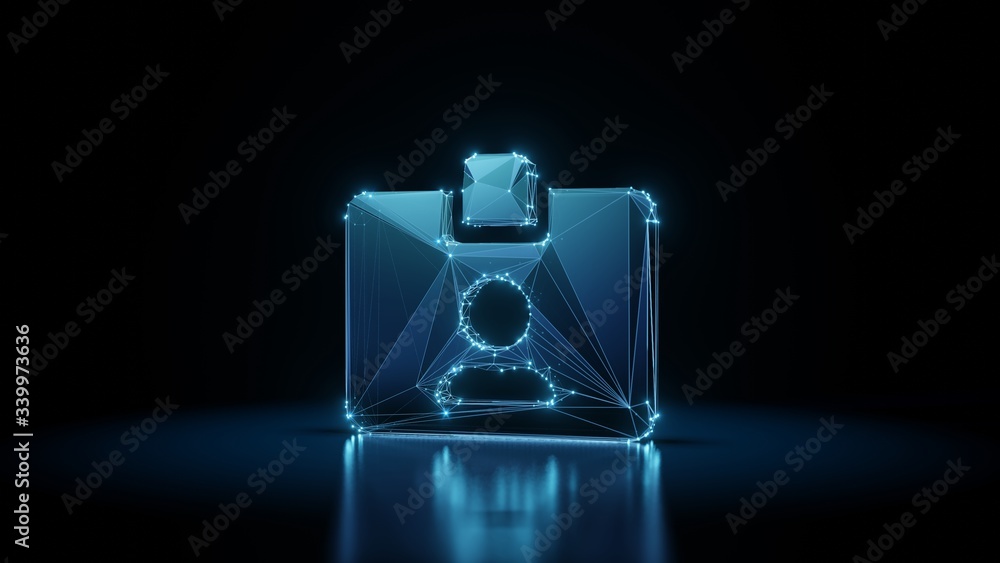 Aufkleber 3d rendering wireframe neon glowing symbol of id card on black background with reflection